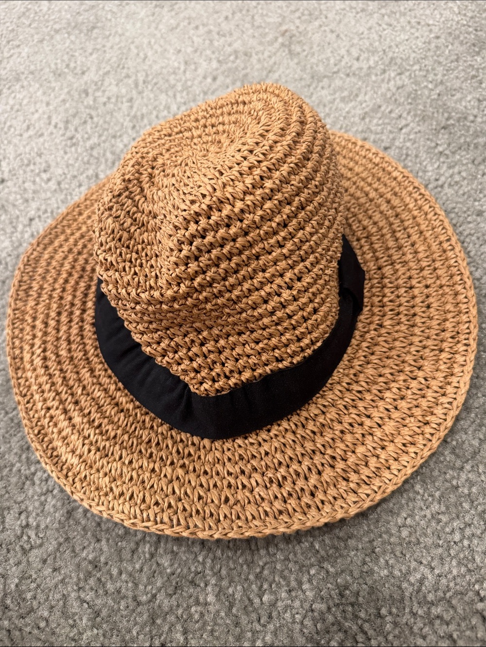 Zara Tan Straw Sun Hat with Black Band